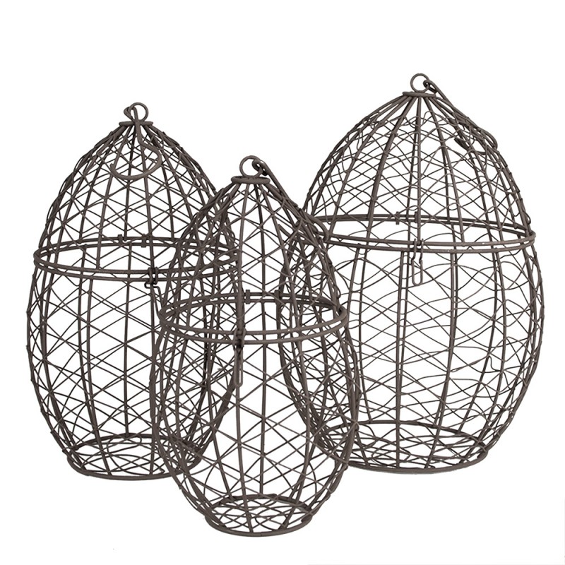 6Y5524 Storage Basket Set of 3 Ø 19x30 / Ø 16x26 / Ø 13x24 cm Brown Iron Oval Decorative Baskets