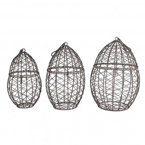 26Y5524 Storage Basket Set of 3 Ø 19x30 / Ø 16x26 / Ø 13x24 cm Brown Iron Oval Decorative Baskets