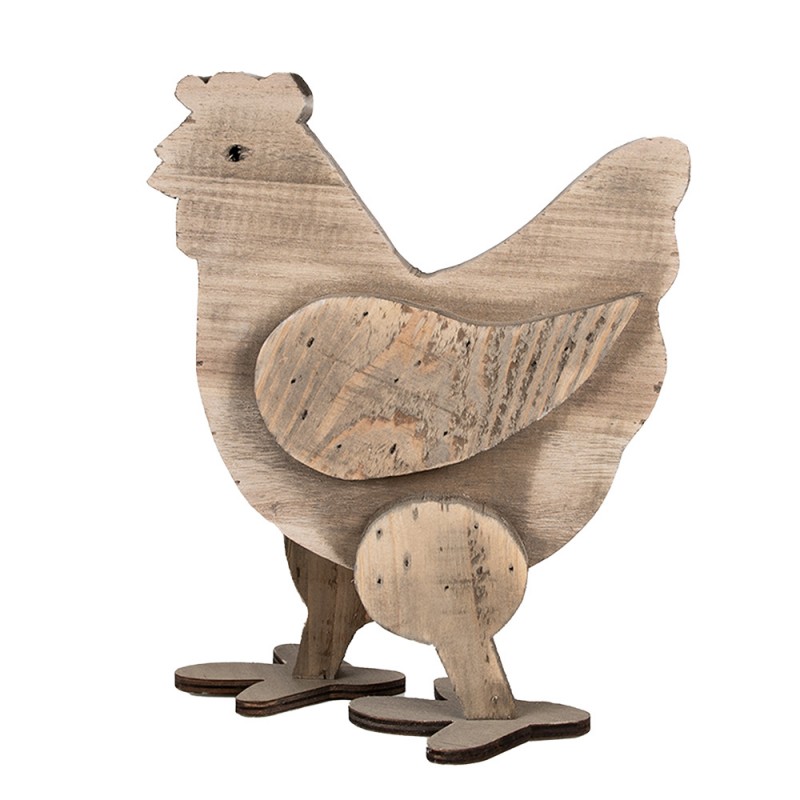 6H2321 Decorative Figurine Chicken 28 cm Brown Wood
