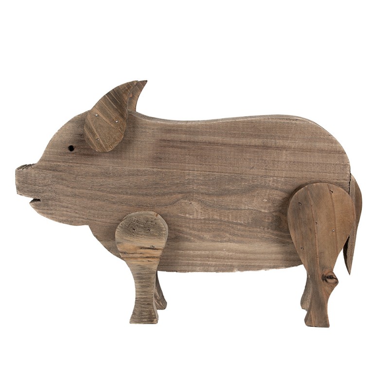 6H2322 Decorative Figurine Pig 42x9x28 cm Brown Wood