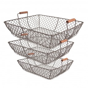26Y5522 Storage Basket Set of 3 40x34x15 / 36x30x14 / 32x26x13 cm Brown Iron Rectangle Kitchen Baskets