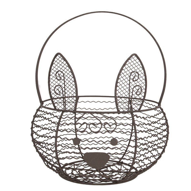 6Y5528 Storage Basket Ø 20x12 cm Brown Iron Rabbit Round Kitchen Baskets