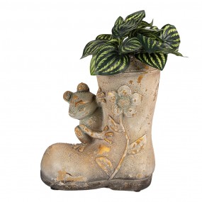 26MG0036 Blumentopf Stiefel 30 cm Braun Keramikmaterial Frosch Dekorationsfigur