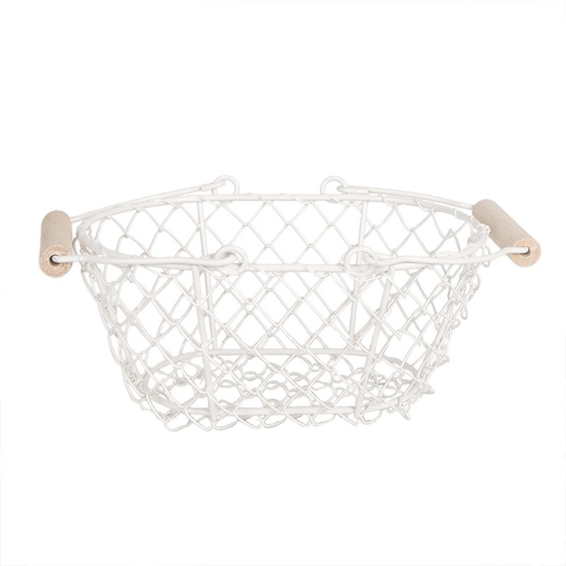 6Y5539 Storage Basket 20x15x9 cm White Iron Oval Kitchen Baskets