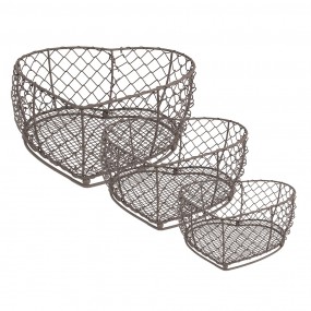 26Y5541 Storage Basket Set of 3 25x25x7 / 20x20x6 / 15x15x6 cm Brown Iron Heart-Shaped Kitchen Baskets