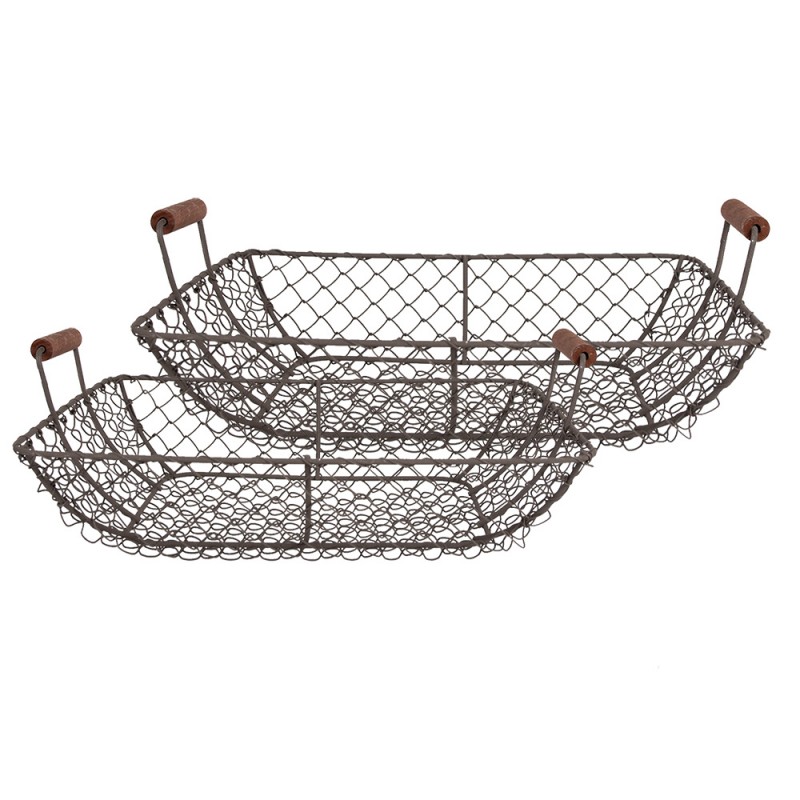 6Y5543 Storage Basket Set of 2 40x34x14 / 36x30x13 cm Brown Iron Rectangle Kitchen Baskets