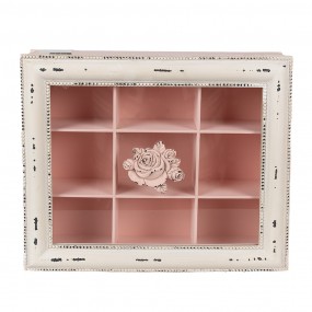 26H2029 Tea Box with 9 Compartments 32x26x9 cm Pink Wood product Flowers Rectangle Tea Storage Box