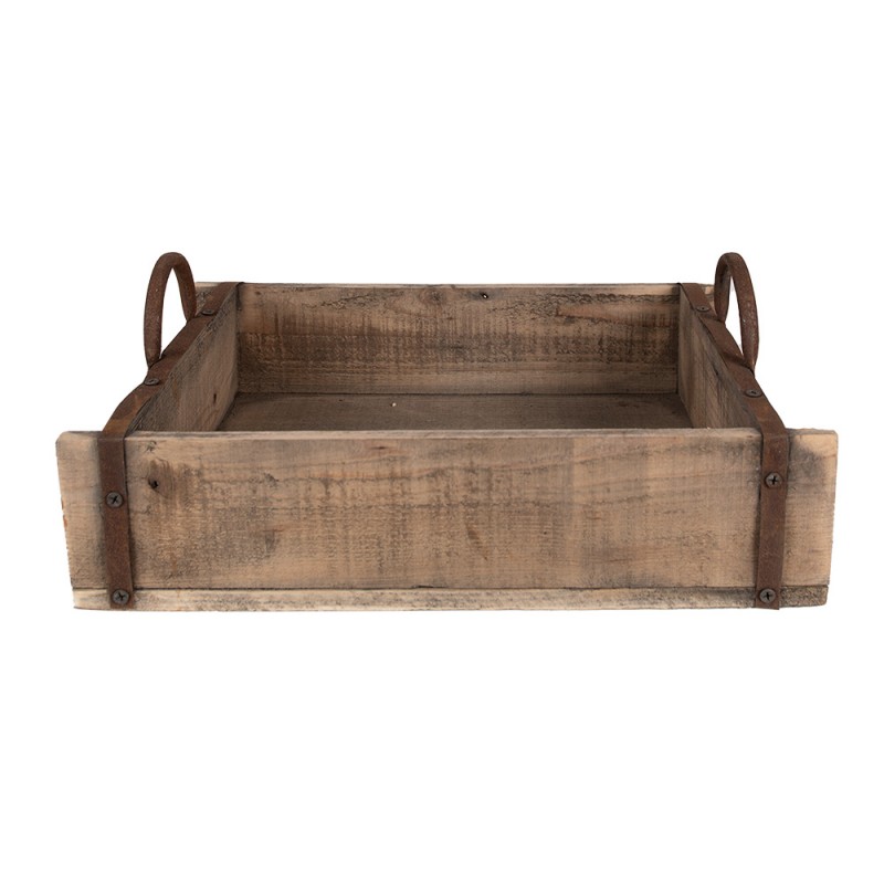 6H2311 Tray 40x30x15 cm Brown Wood Iron Rectangle Bowl