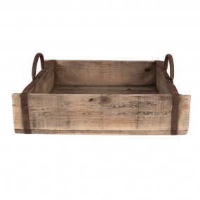 26H2311 Tray 40x30x15 cm Brown Wood Iron Rectangle Bowl
