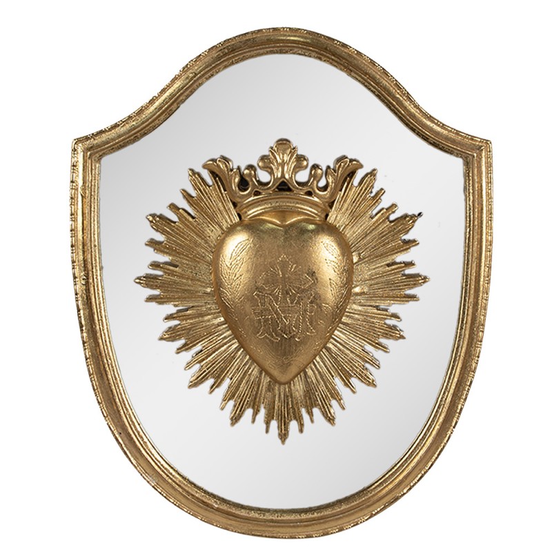 6PR4135 Wall Decoration 25x3x30 cm Gold colored Polyresin Glass Heart Oval Wall Decor