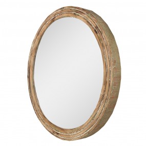 252S305 Specchio Ø 60x6 cm Marrone Verde  Legno Vetro Rotondo Specchio da parete