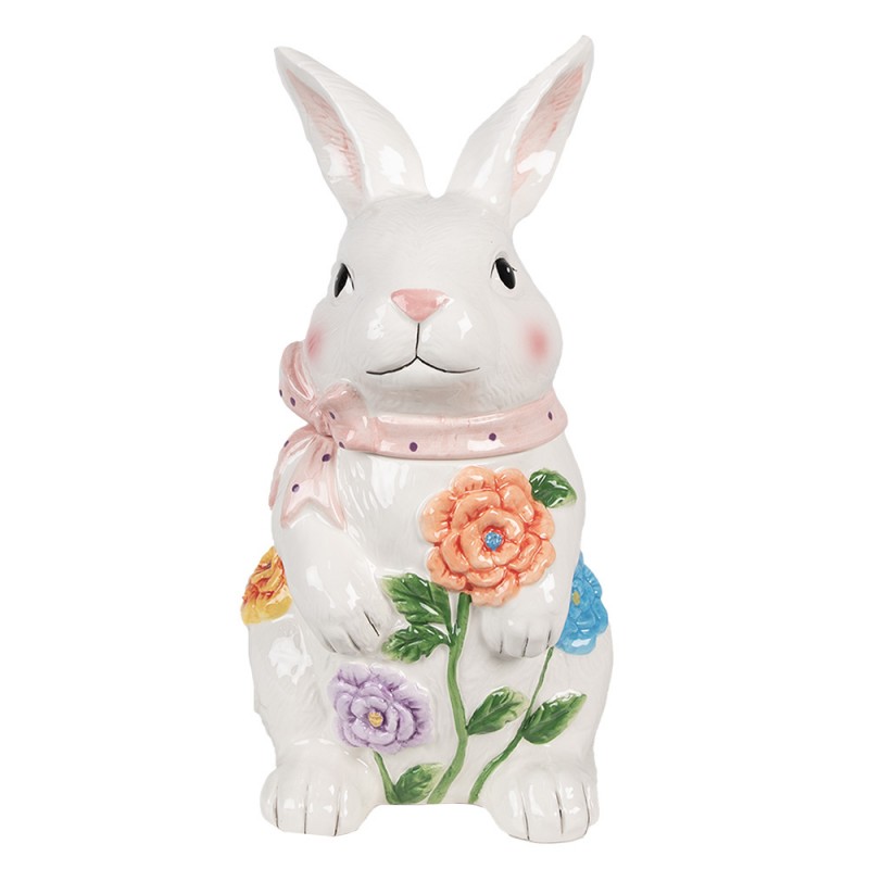 6CE1703 Vorratsglas Kaninchen 29 cm Weiß Rosa Keramik