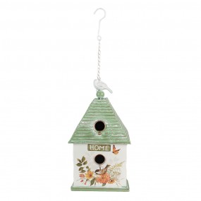 26Y5493 Birdhouse 20x18x38 cm White Green Metal Flowers Rectangle Hanging Bird House
