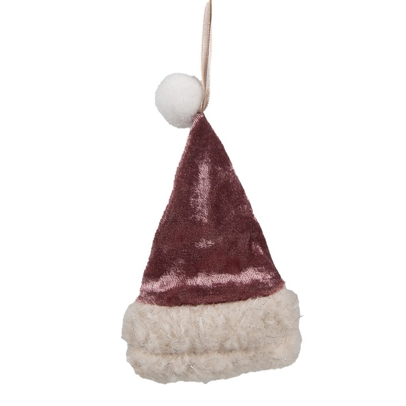 65367 Kersthanger Kerstmuts 13 cm Roze Stof Decoratie Hanger