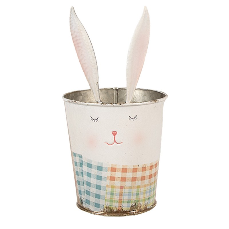 6Y5592 Cutlery holder Ø 12x23 cm White Pink Iron Rabbit Cutlery Tray