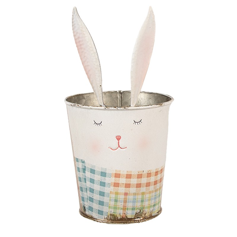 6Y5592 Cutlery Tray Ø 12x23 cm White Pink Iron Rabbit Utensil Holder