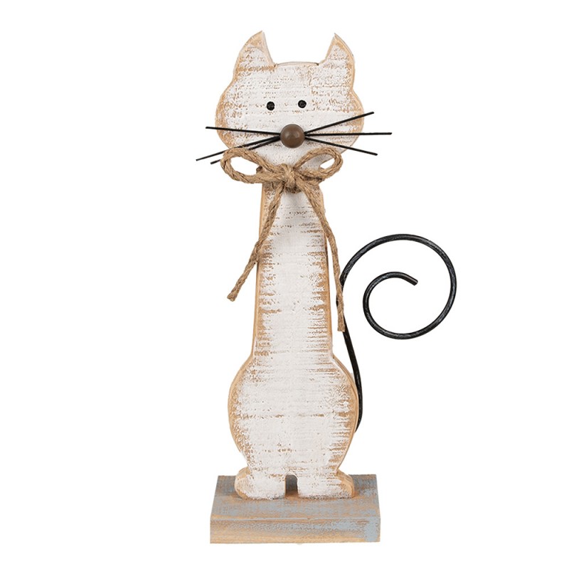6Y5594 Figurine décorative Chat 38 cm Blanc Bois