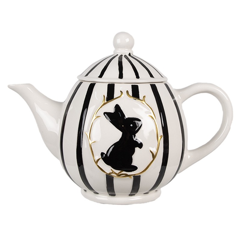 CBTE Teekanne 675 ml Weiß Schwarz Keramik Kaninchen Kanne für Tee