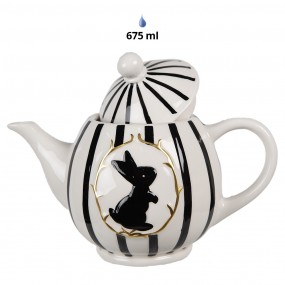 2CBTE Teekanne 675 ml Weiß Schwarz Keramik Kaninchen Kanne für Tee