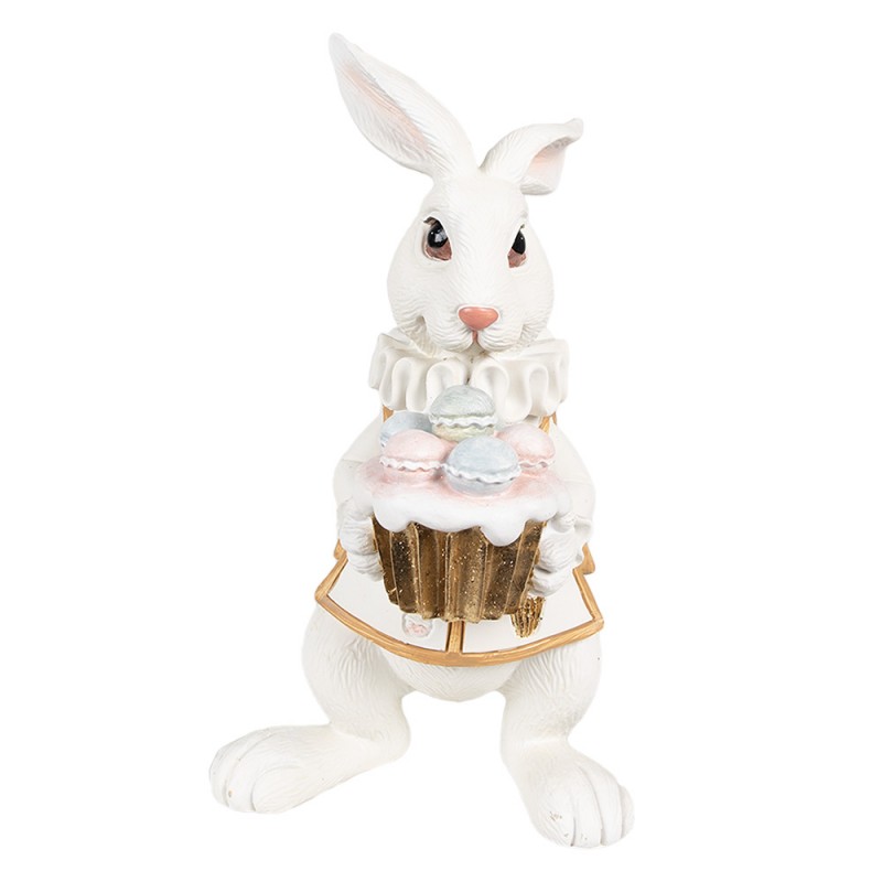 6PR4147 Figurine Rabbit 14 cm White Gold colored Polyresin Easter Decoration