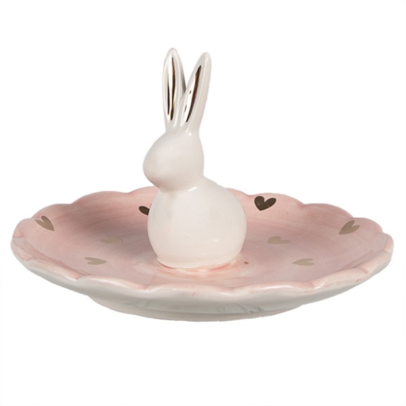 6CE1681 Bowl Rabbit Ø 14x9 cm Pink Ceramic Hearts Decorative Bowl