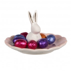 26CE1681 Bowl Rabbit Ø 14x9 cm Pink Ceramic Hearts Decorative Bowl