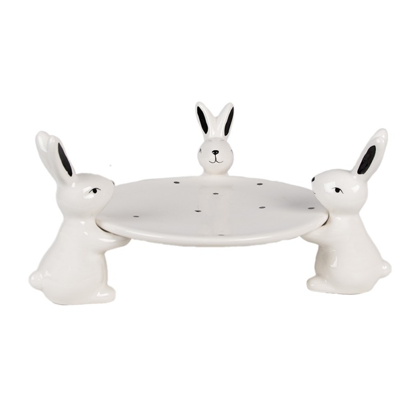 6CE1692 Decorative Bowl 24x23x12 cm White Black Ceramic Rabbits