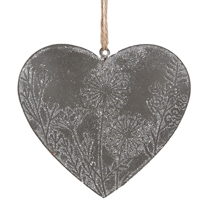 6Y5572 Decorative Pendant Heart 10 cm Grey Iron