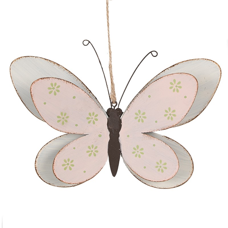6Y5578M Décoration pendentif Papillon 22 cm Rose Fer