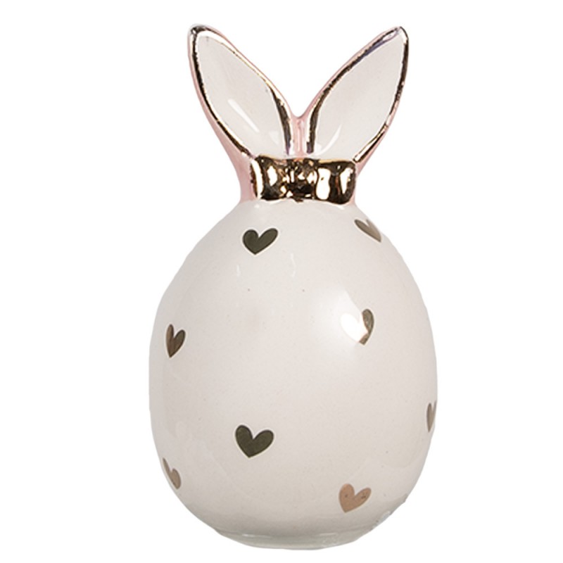 6CE1678 Decoration Egg Ø 5x9 cm White Ceramic Hearts Easter Decoration
