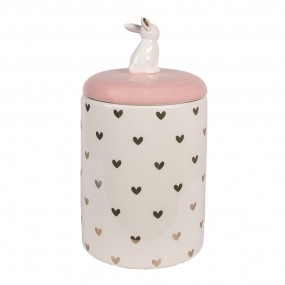 26CE1680 Storage Jar Rabbit Ø 13x30 cm Pink White Ceramic Hearts Storage Jar Lid