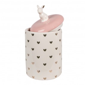 26CE1680 Storage Jar Rabbit Ø 13x30 cm Pink White Ceramic Hearts Storage Jar Lid