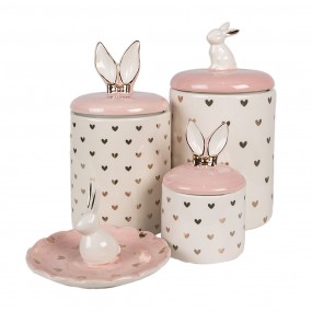 26CE1688 Storage Jar Ø 11x20 cm White Pink Ceramic Hearts Storage Jar Lid