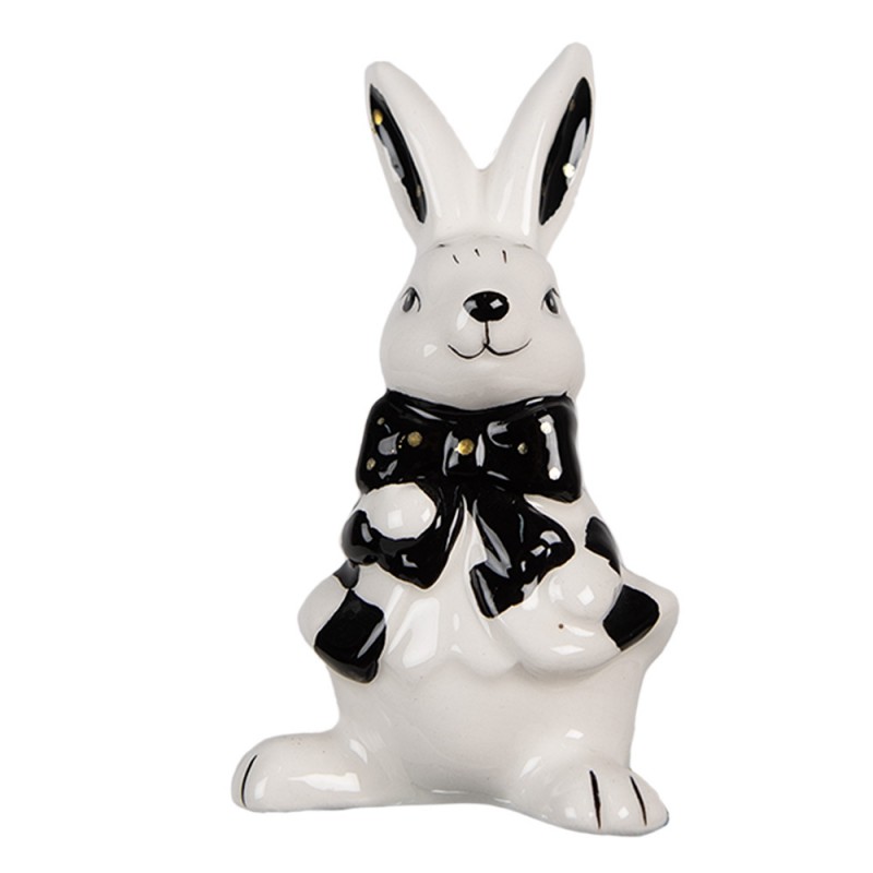 6CE1691 Figur Kaninchen 9 cm Weiß Schwarz Keramik
