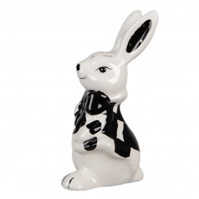 26CE1691 Figurine Lapin 9 cm Blanc Noir Céramique