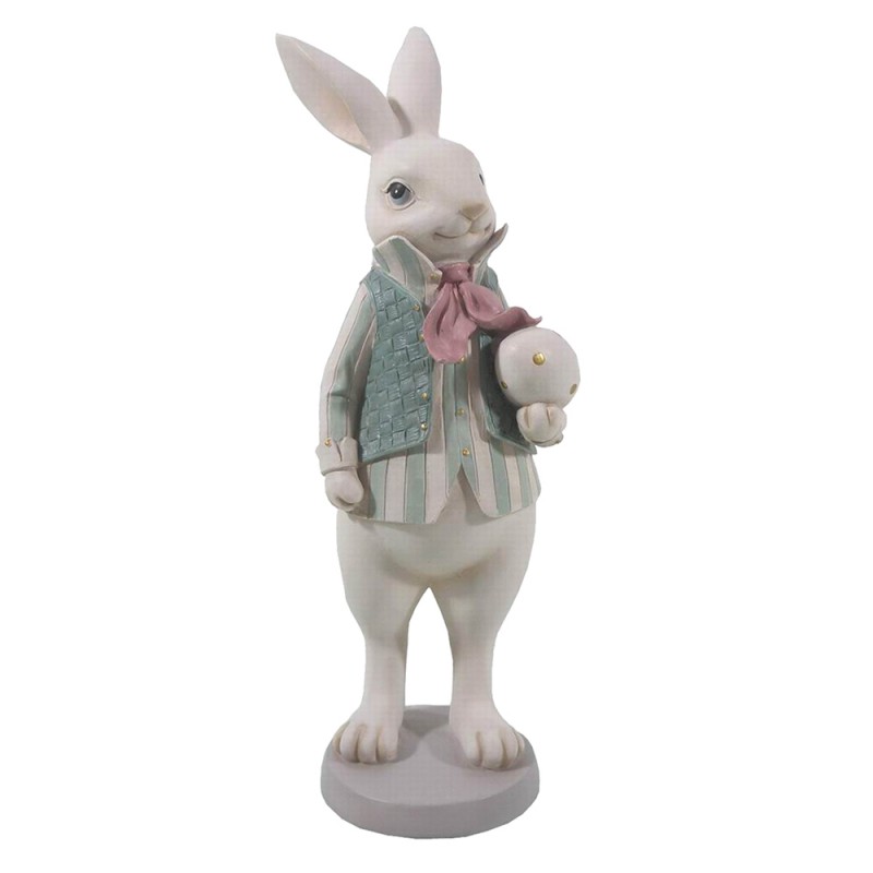 6PR3147 Figurine Rabbit 10x10x25 cm White Green Polyresin Home Accessories