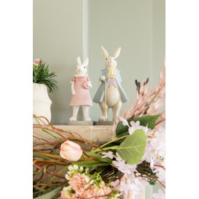 26PR3150 Figurine Rabbit 9x8x20 cm White Pink Polyresin Home Accessories