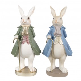 26PR4017 Figurine Rabbit 12x9x26 cm Beige Blue Polyresin Easter Decoration