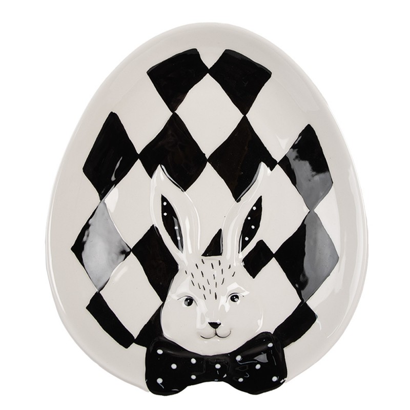 CBDP Frühstücksteller 21x18x4 cm Weiß Schwarz Porzellan Kaninchen Oval Teller