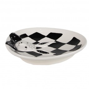 2CBDP Breakfast Plate 21x18x4 cm White Black Porcelain Rabbit Oval Plate