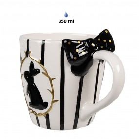 2CBMU Mug 350 ml White Black Ceramic Rabbit Drinking Cup