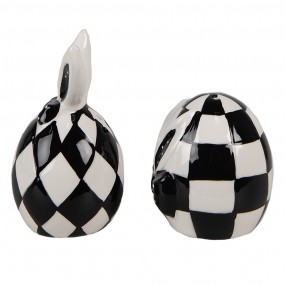 2CBST Salt and Pepper Shaker Set of 2 Egg Ø 5x9 cm/ Ø 5x7 cm White Black Ceramic Rabbit Oval