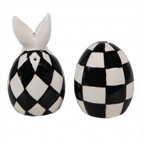 2CBST Salt and Pepper Shaker Set of 2 Egg Ø 5x9 cm/ Ø 5x7 cm White Black Ceramic Rabbit Oval