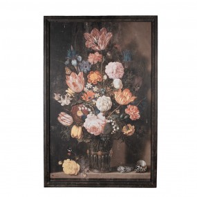 250767 Gemälde 80x2x120 cm Schwarz Leinwand Blumen Wandschmuck