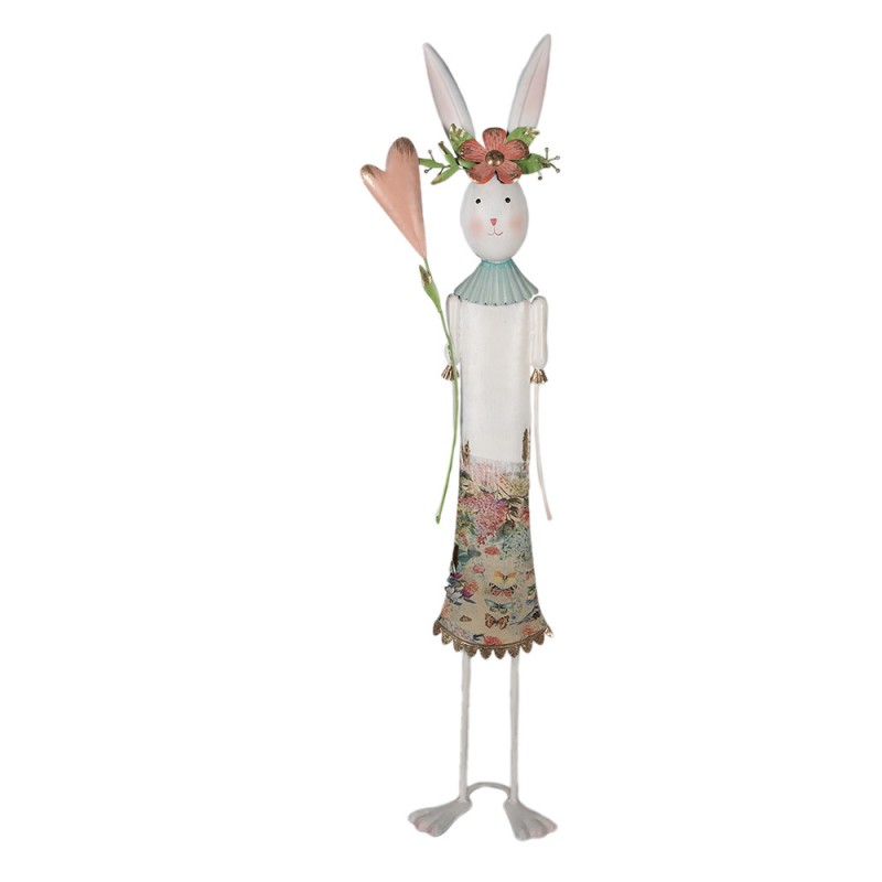 5Y1217 Decorative Figurine Rabbit 88 cm White Pink Iron