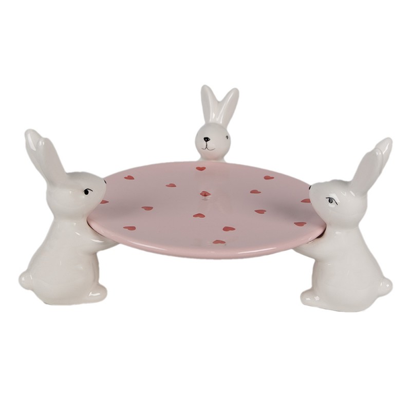 6CE1693 Decorative Bowl 24x23x12 cm Pink White Ceramic Rabbits