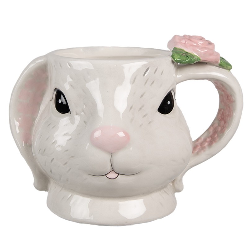 6CE1704 Tasse Kaninchen 450 ml Weiß Rosa Keramik Teebecher