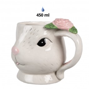 26CE1704 Mug Rabbit 450 ml White Pink Ceramic Tea Mug