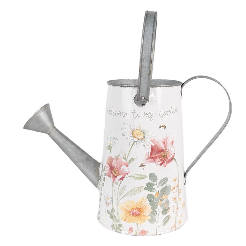 6Y5490 Decorative Watering Can 36x17x25 cm White Metal Flowers
