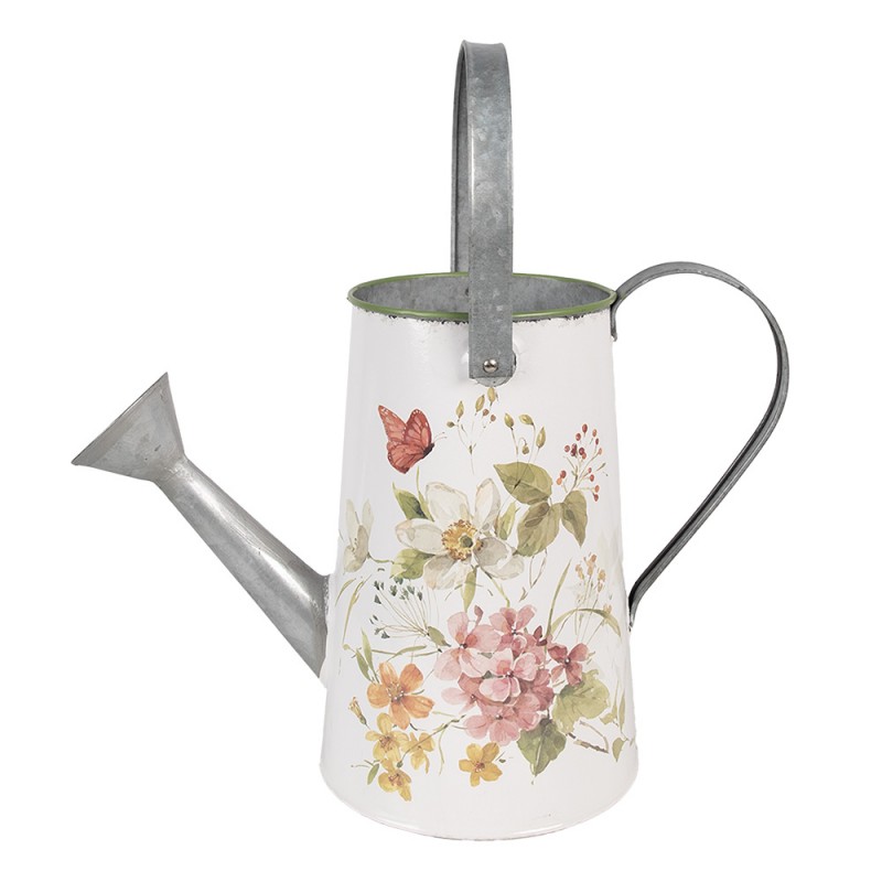 6Y5516 Decorative Watering Can 37x17x27 cm White Metal Flowers